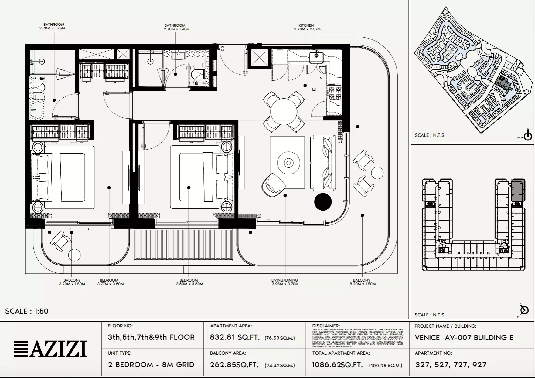 Azizi Venice 7 Type 327-Building E, 2 beds