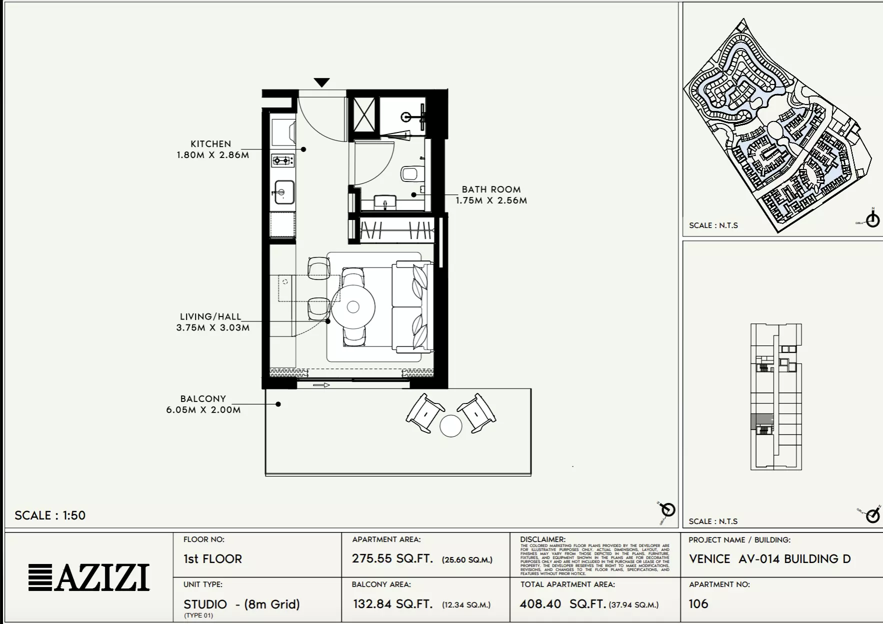 Azizi Venice 14 — Studio floor plan