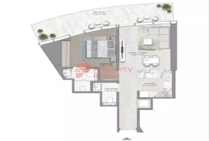 Canal Crown 2 — 1BR floor plan