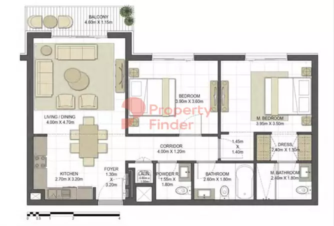 Aysha Residences By Eagle Hills — 2BR floor plan