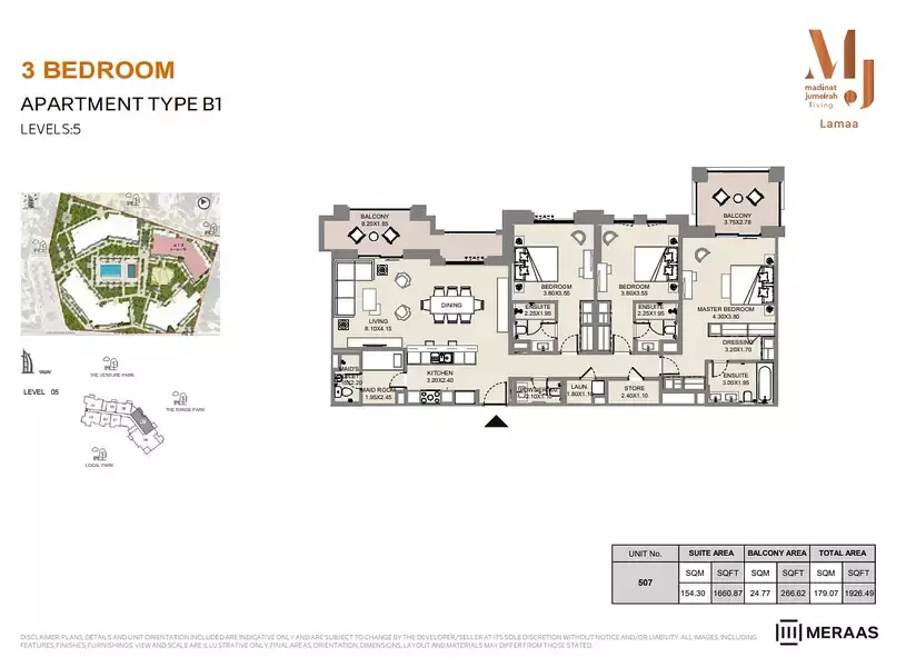 Lamaa Mjl Building 4 -Type B1 - Unit 507, 3 beds