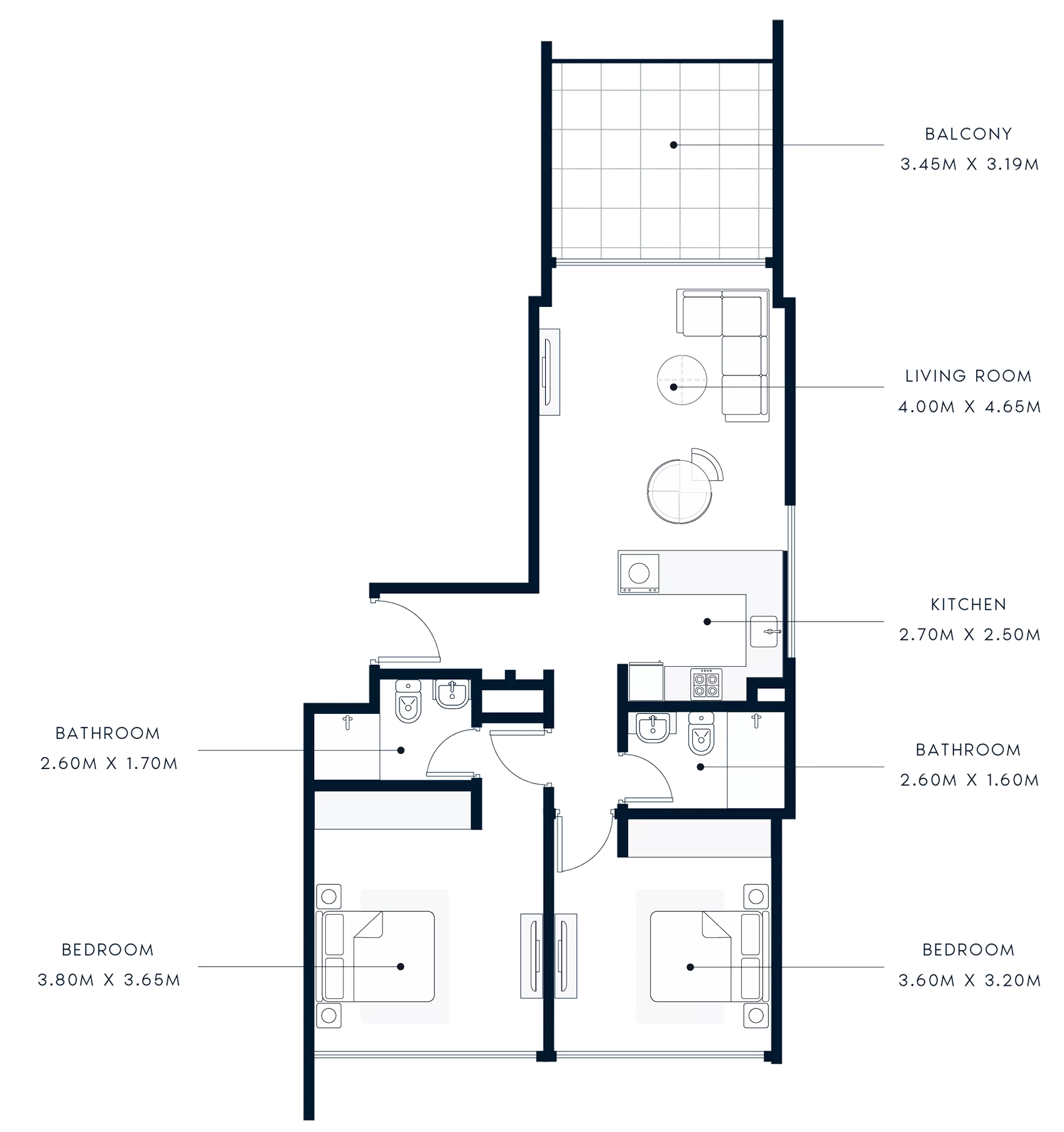 Azizi Riviera Beachfront — 2BR floor plan