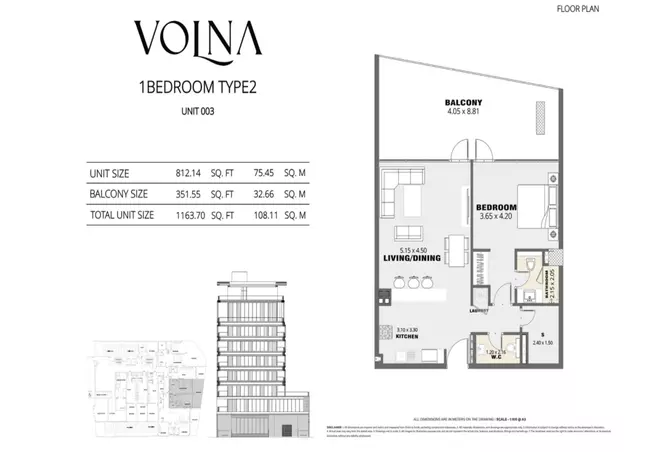 Volna By Kasco — 1BR floor plan