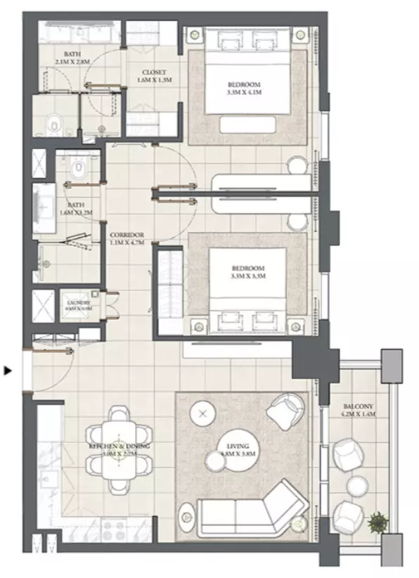 Creek Beach - Savanna-Cedar-Mangrove — 2BR floor plan