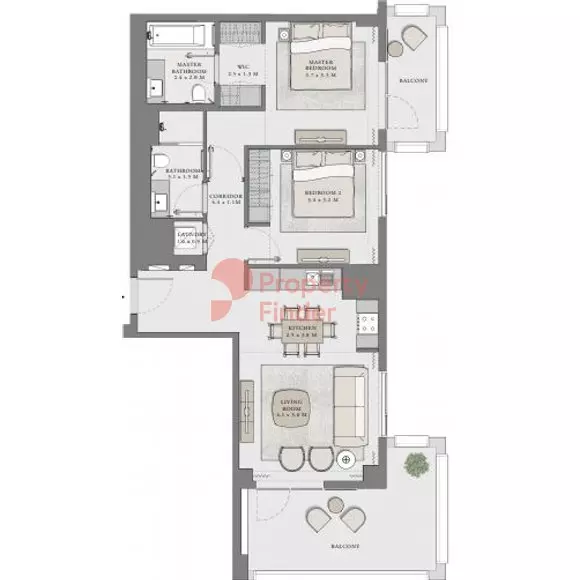Creek Beach - Orchid — 2BR floor plan