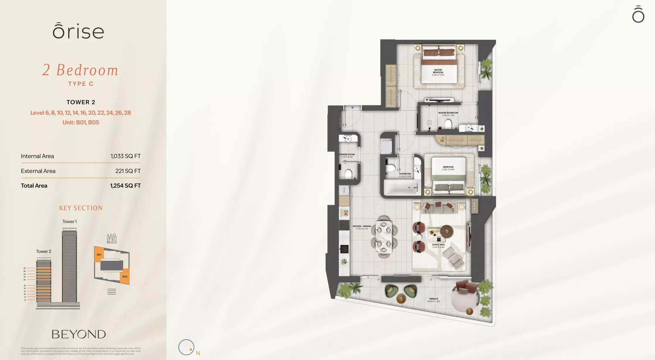 Orise by Beyond Type C - T2 - Level 6, 8, 10, 12, 14, 16, 20, 22, 24, 26, 28, 2 beds