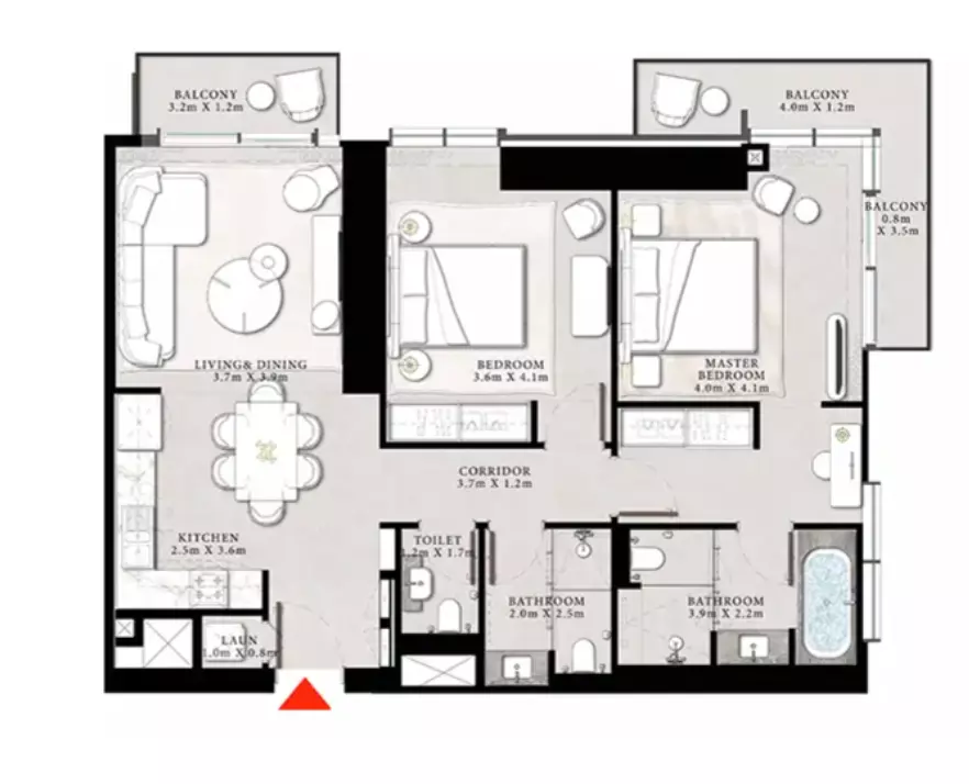 The St. Regis Residences, Downtown Dubai — 2BR floor plan