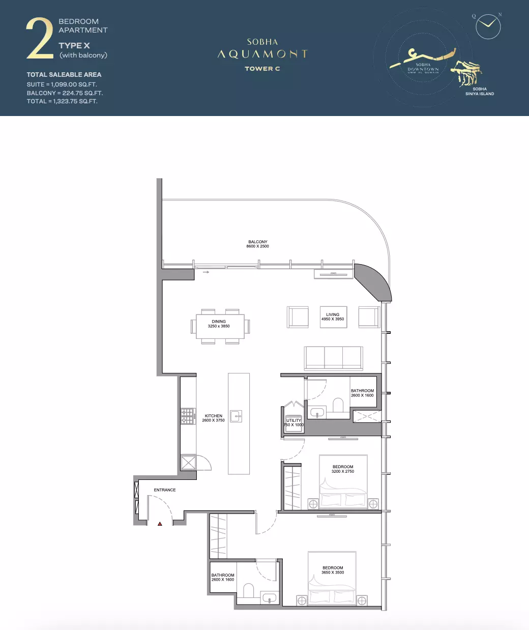Sobha Aquamont Type X-Tower C, 2 beds