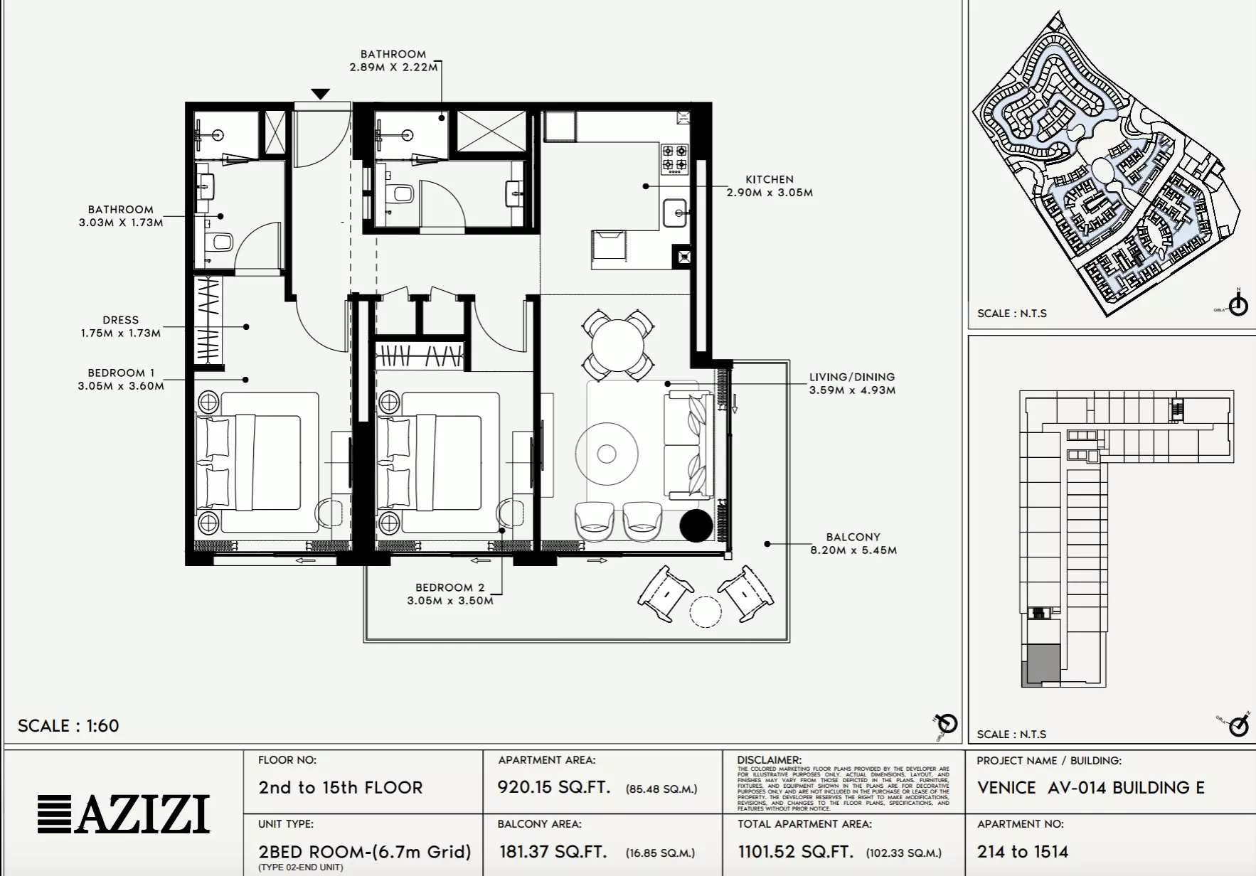 Azizi Venice 14 Type 214-Building E, 2 beds