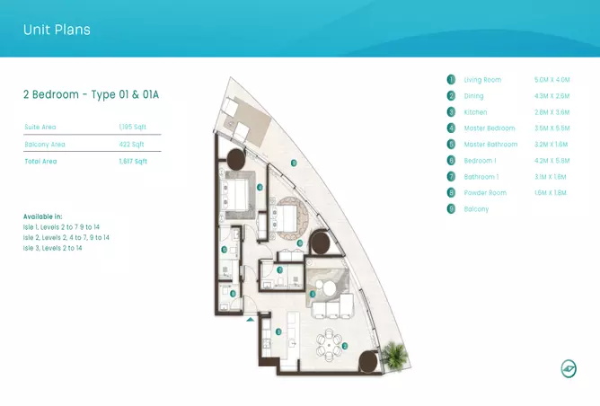 La Mer By Elie Saab — 2BR floor plan