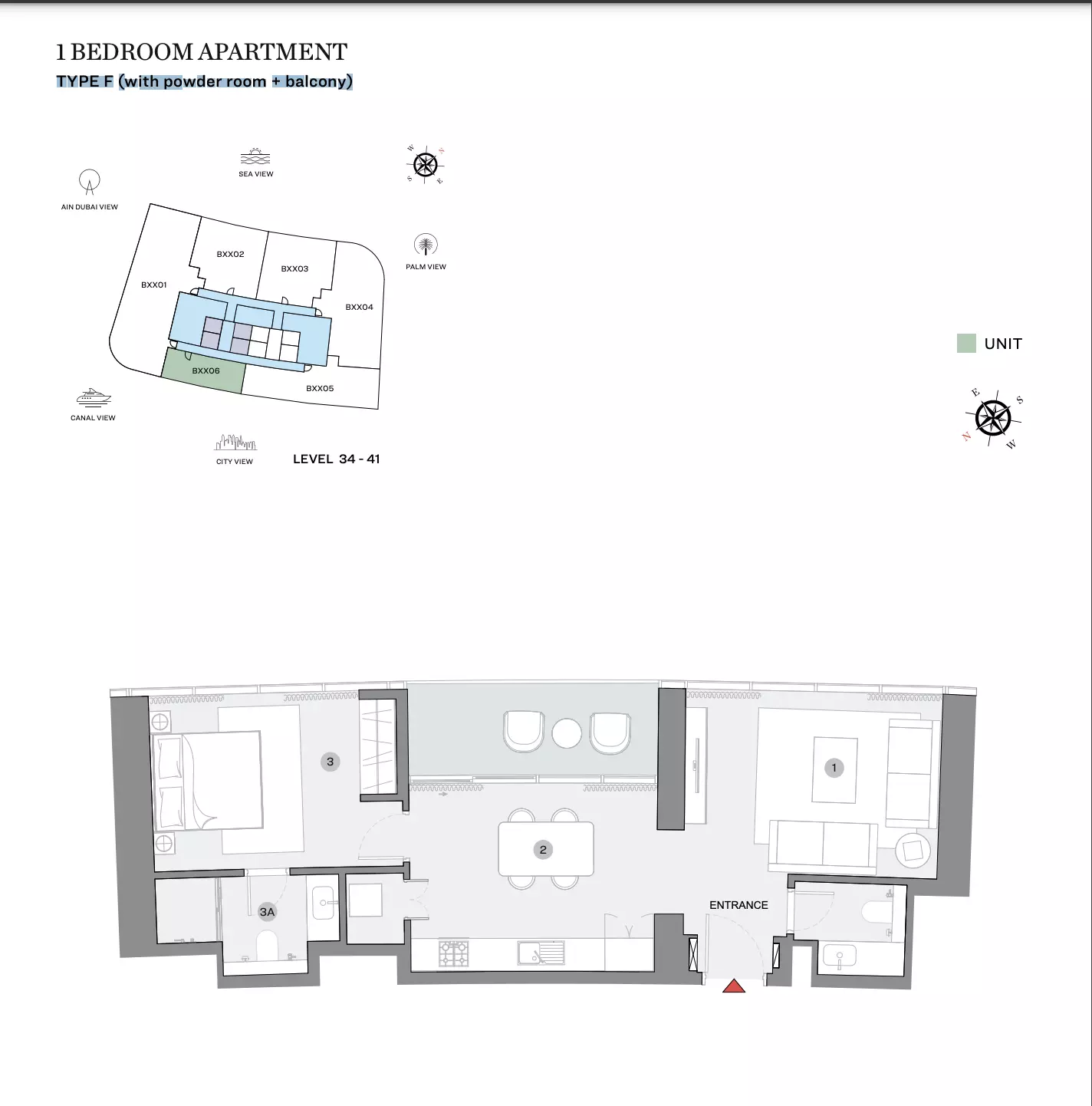 Sobha Seahaven Tower B & C — 1BR floor plan