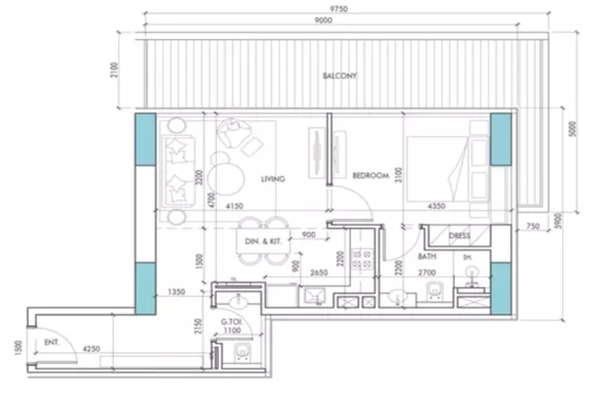 The Waterway By Prestige One — 1BR floor plan