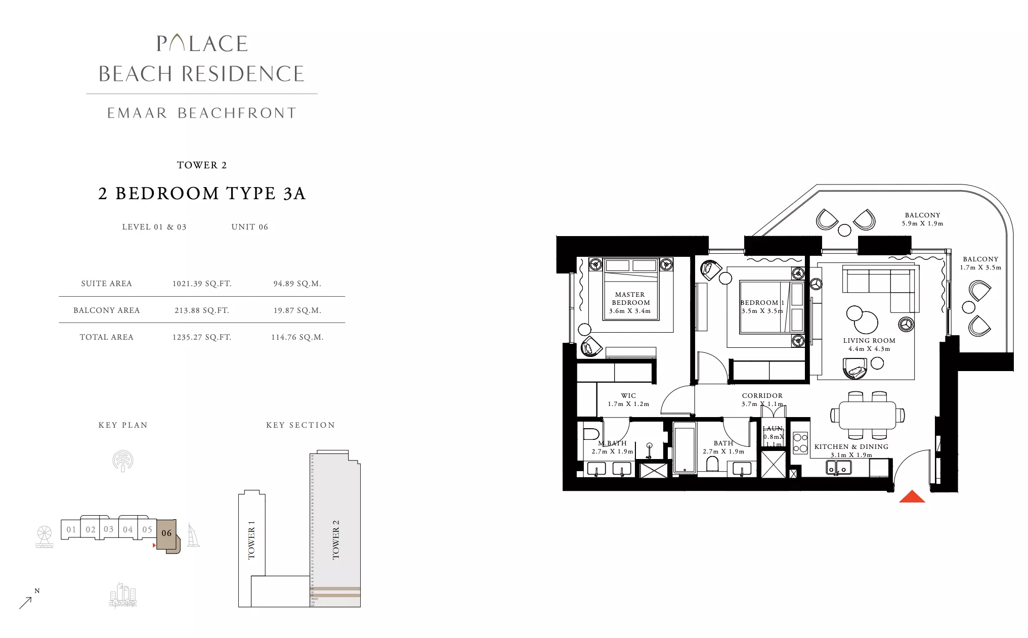 Palace Beach Residence — 2BR floor plan
