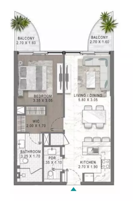 Lagoons Views Phase 2 By Damac Tower 11C, 11D, 12C & 12D Type 20, 1 bed