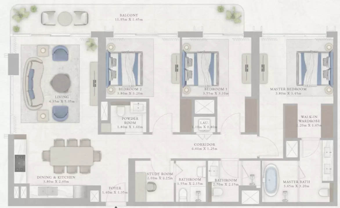Marina Views Type 2-Tower2, 3 beds