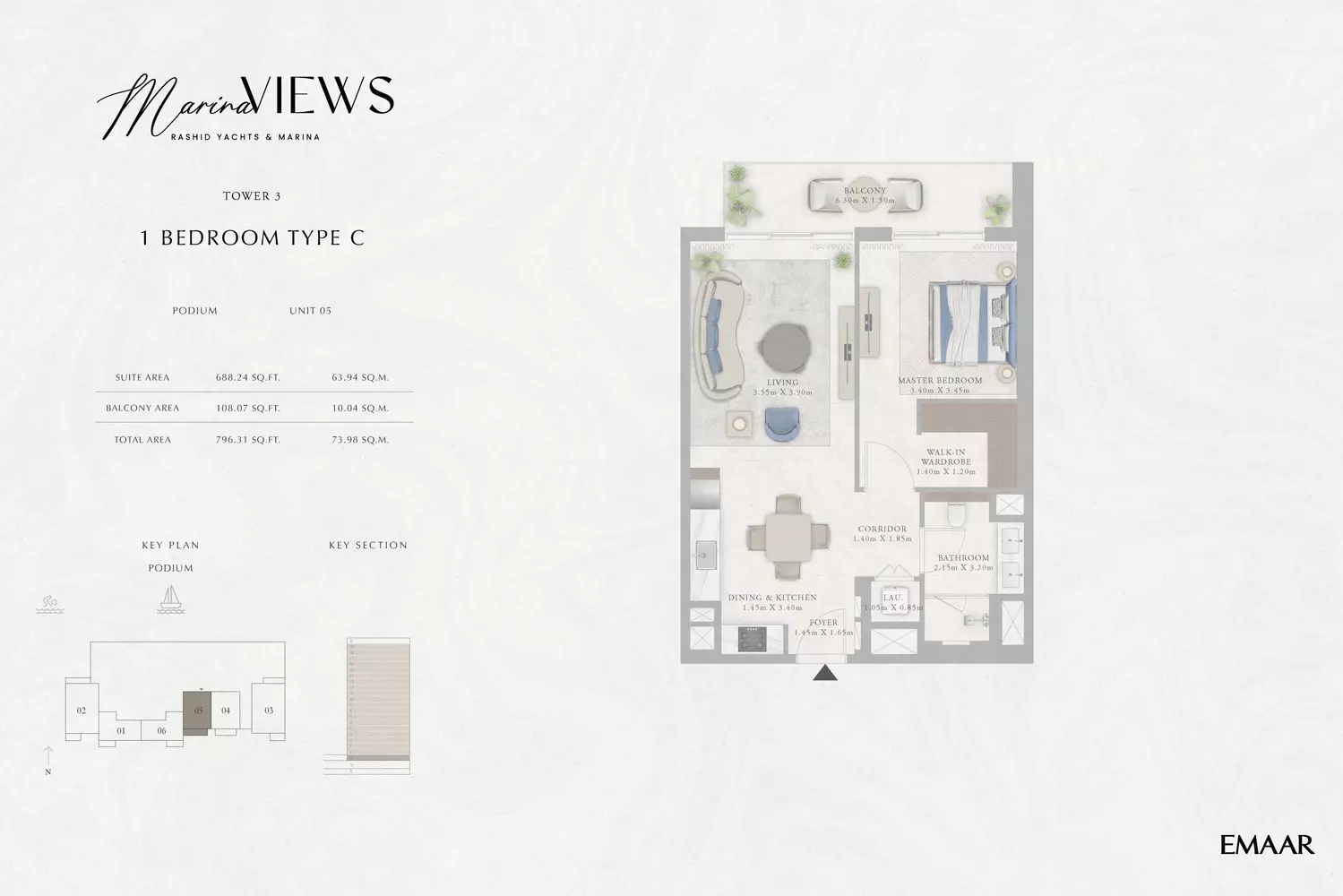 Marina Views Type 13-Tower 3, 1 bed