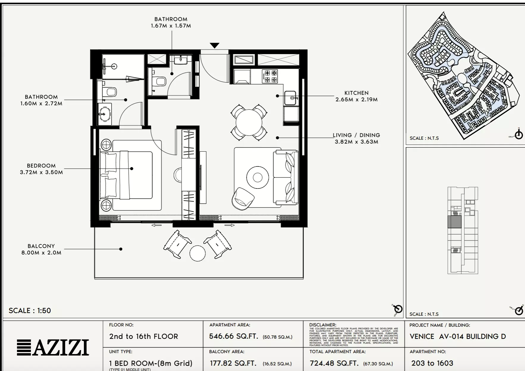 Azizi Venice 14 Type 203-Building D, 1 bed