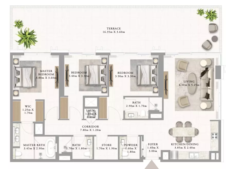 Address Residences Al Marjan Island Building 2 _ Type 3 3BDR, 3 beds