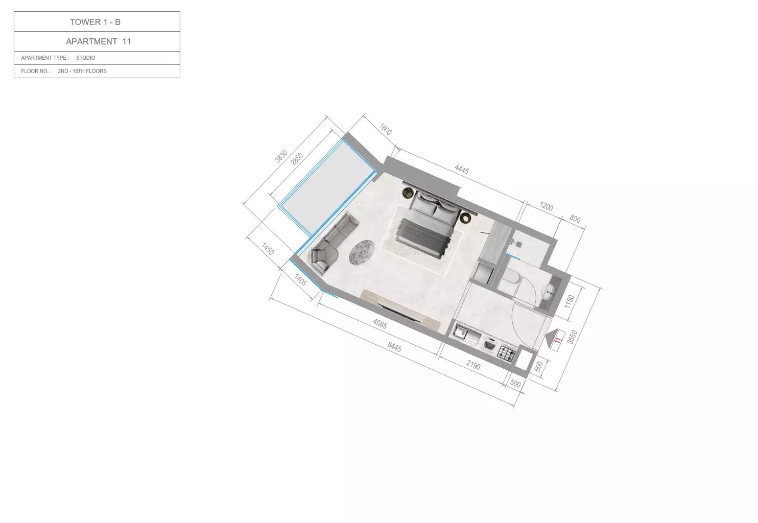 Orchid Towers Phase 1 — Studio floor plan
