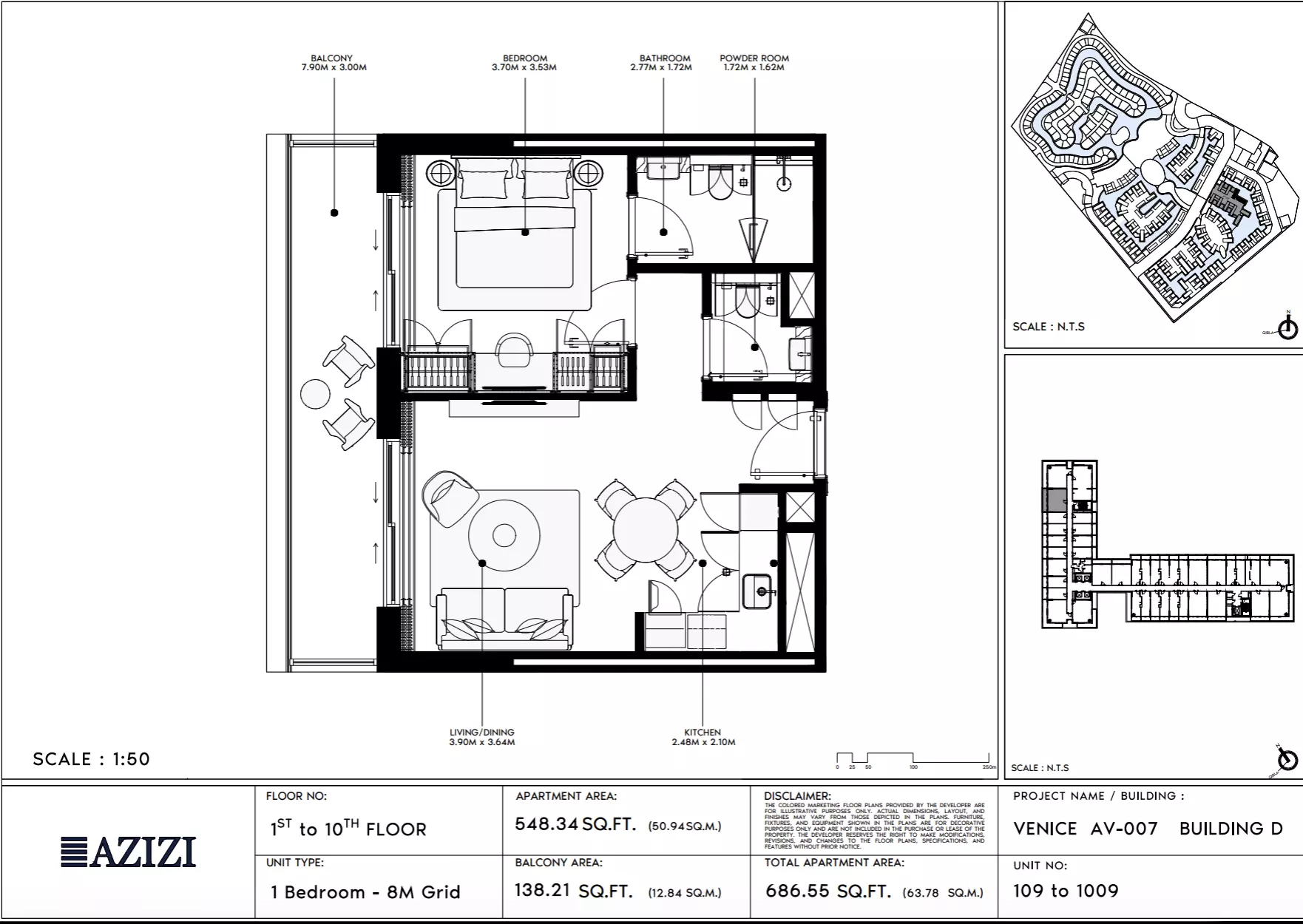 Azizi Venice 7 Type 109-Building D, 1 bed