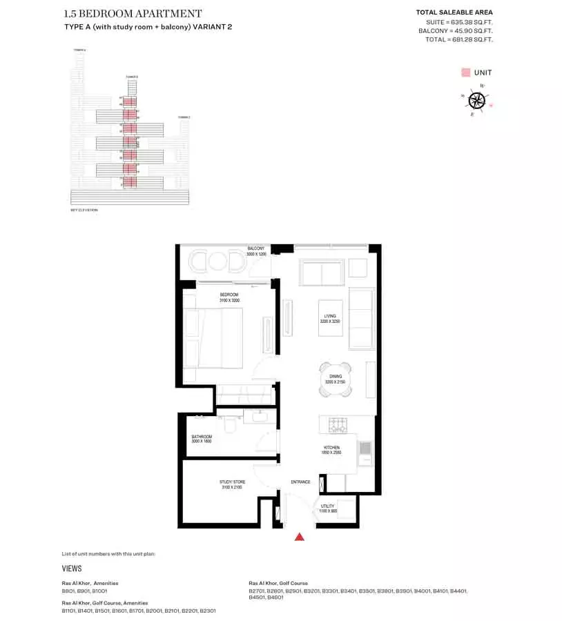 Sobha One Type A Variant 2-Tower B, 2 beds