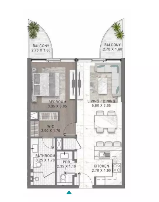 Lagoons Views Phase 2 By Damac — 1BR floor plan