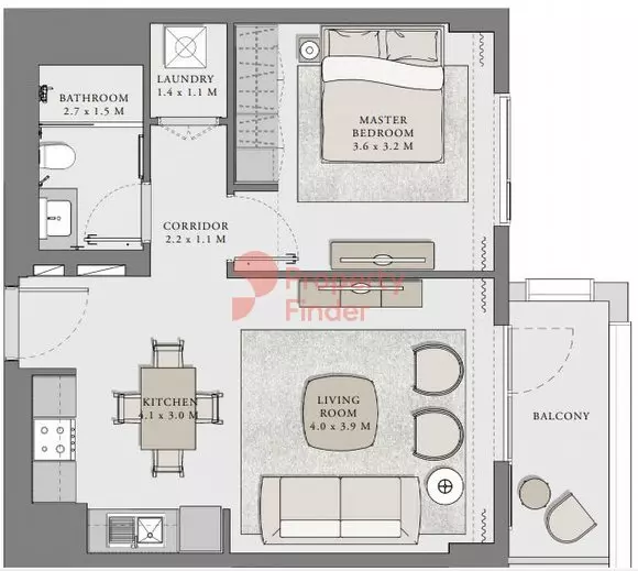 Creek Beach - Orchid — 1BR floor plan