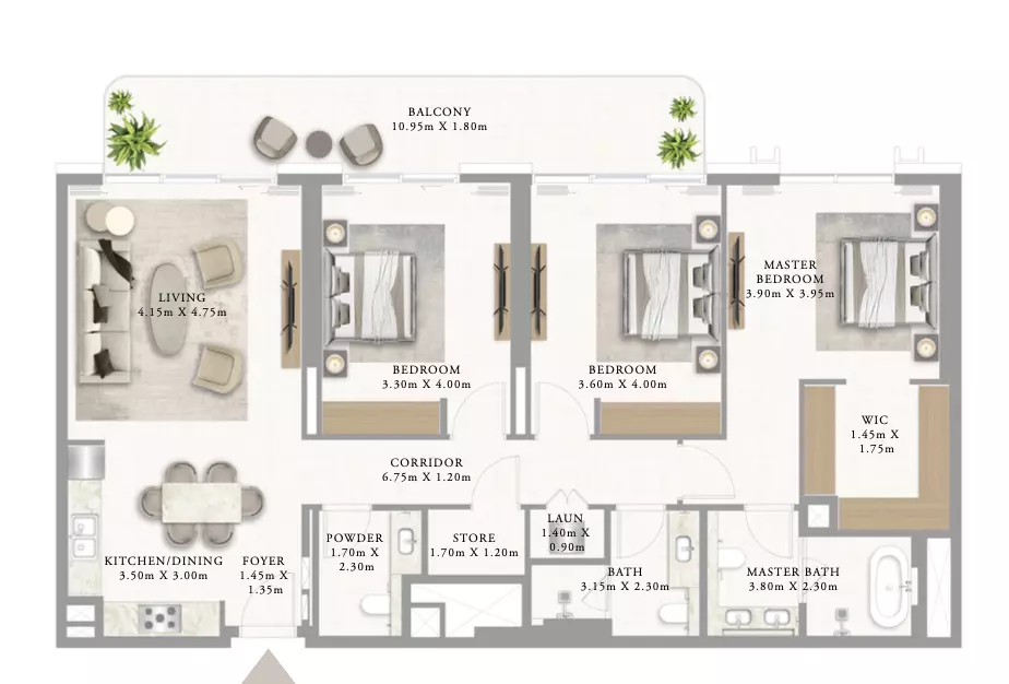 Address Residences Al Marjan Island Building 2 _ Type 2 3bdr, 3 beds