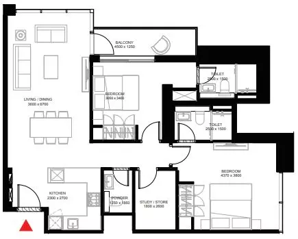 The Crest By Sobha Type A, 2 beds