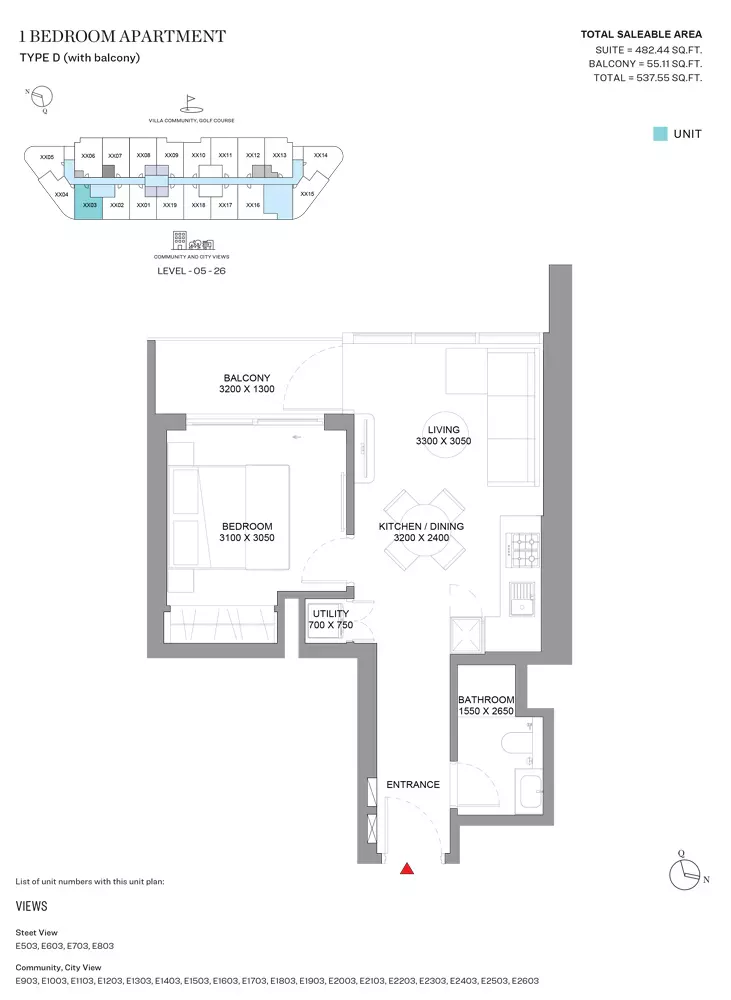 Sobha Orbis Type D-Tower E, 1 bed