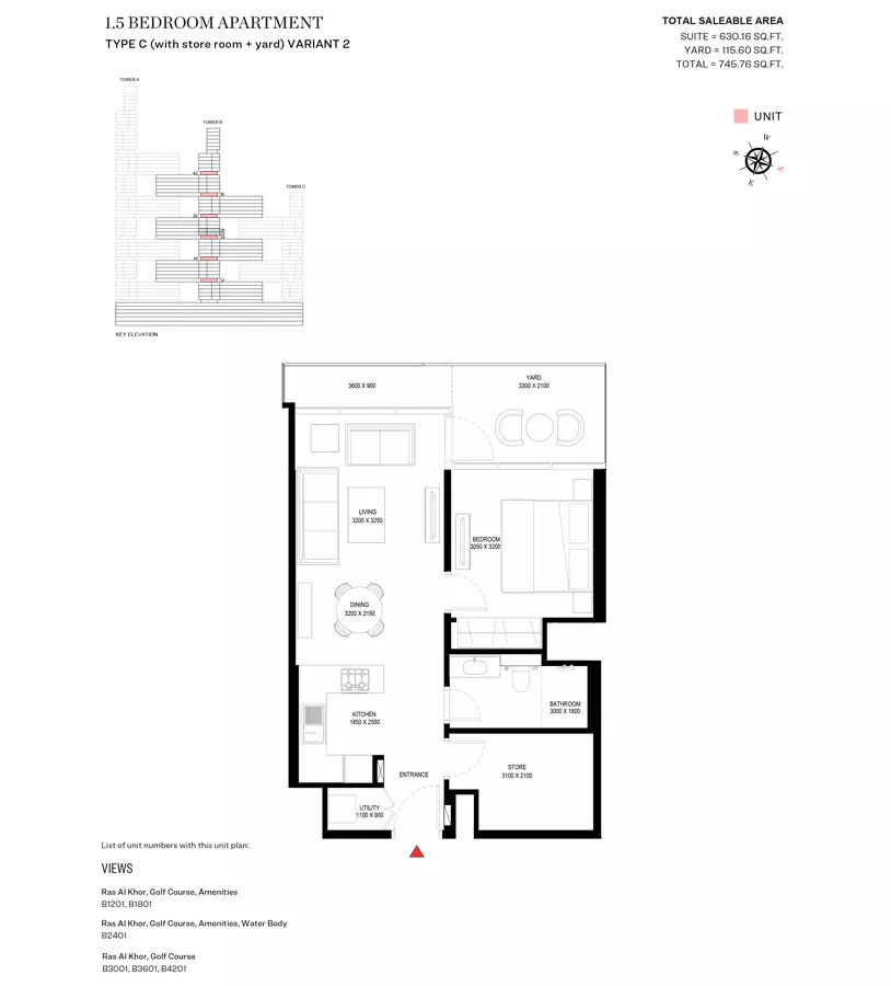 Sobha One Type C Variant 2-Tower B, 2 beds