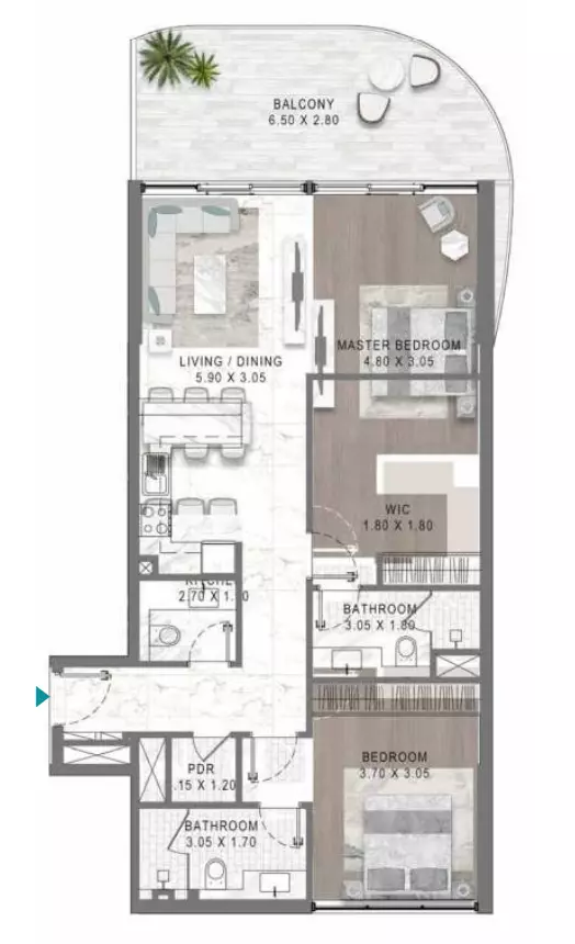 Lagoons Views Phase 2 By Damac Tower 11C, 11D, 12C & 12D Type 7, 2 beds