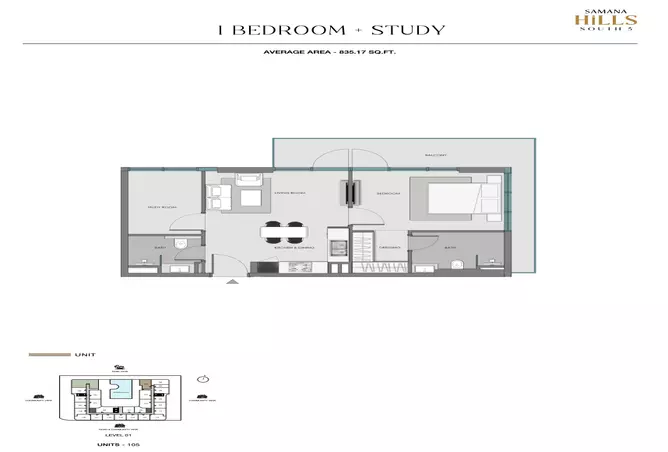 Samana Hills South 3 — 1BR floor plan