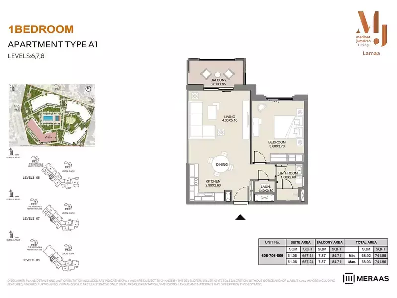 Lamaa Mjl Building 2 - Type A1 - Unit 606, 706, 806, 1 bed