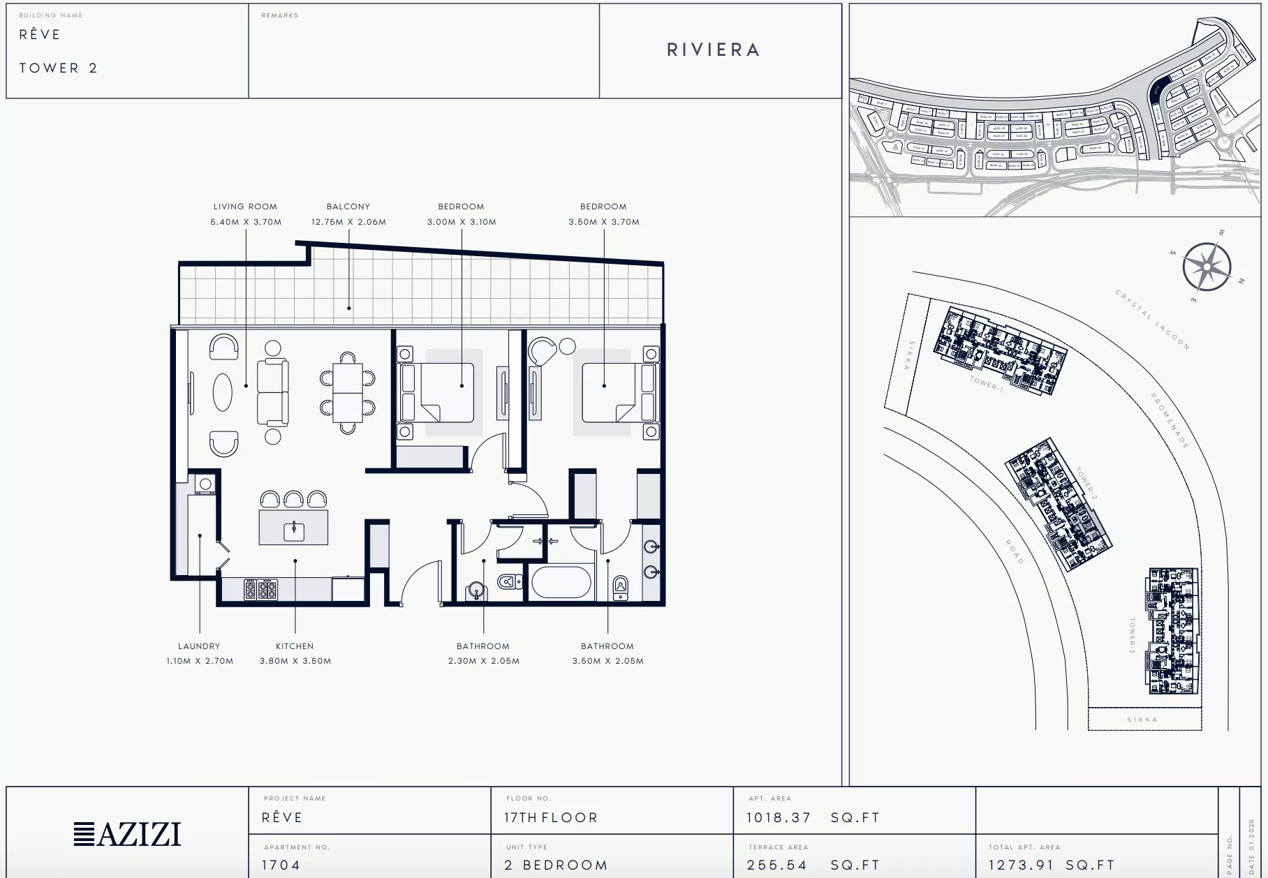 Azizi Riviera Reve Type 1704-Tower 2, 2 beds