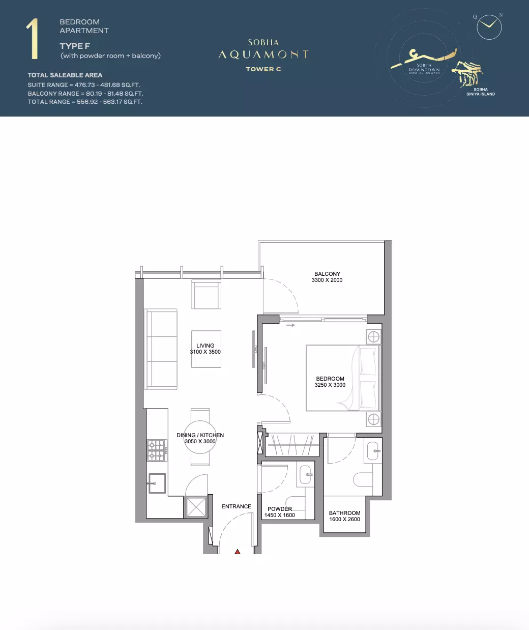 Sobha Aquamont Type F-Tower C, 1 bed