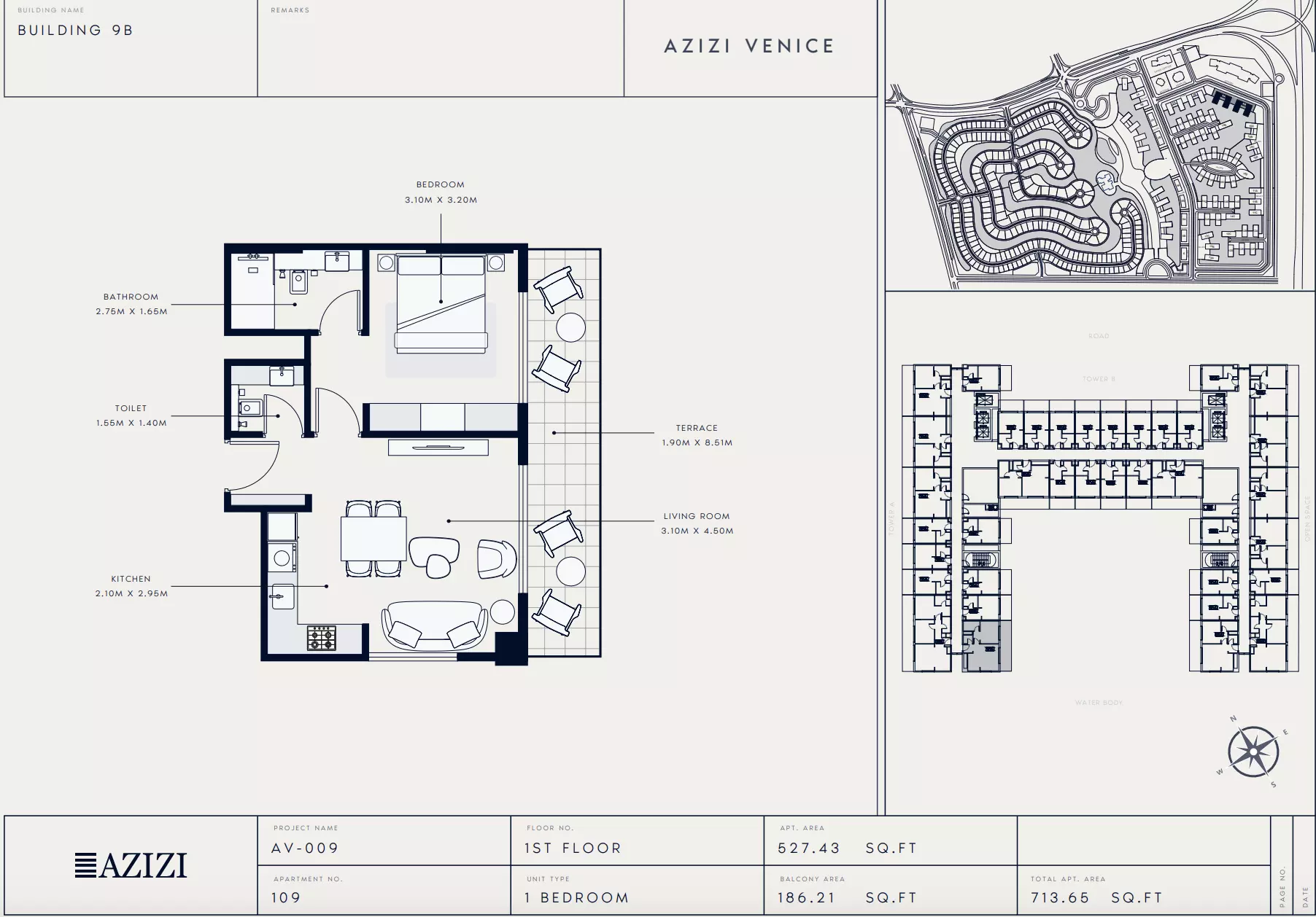 Azizi Venice 9 Type 109-Building B, 1 bed