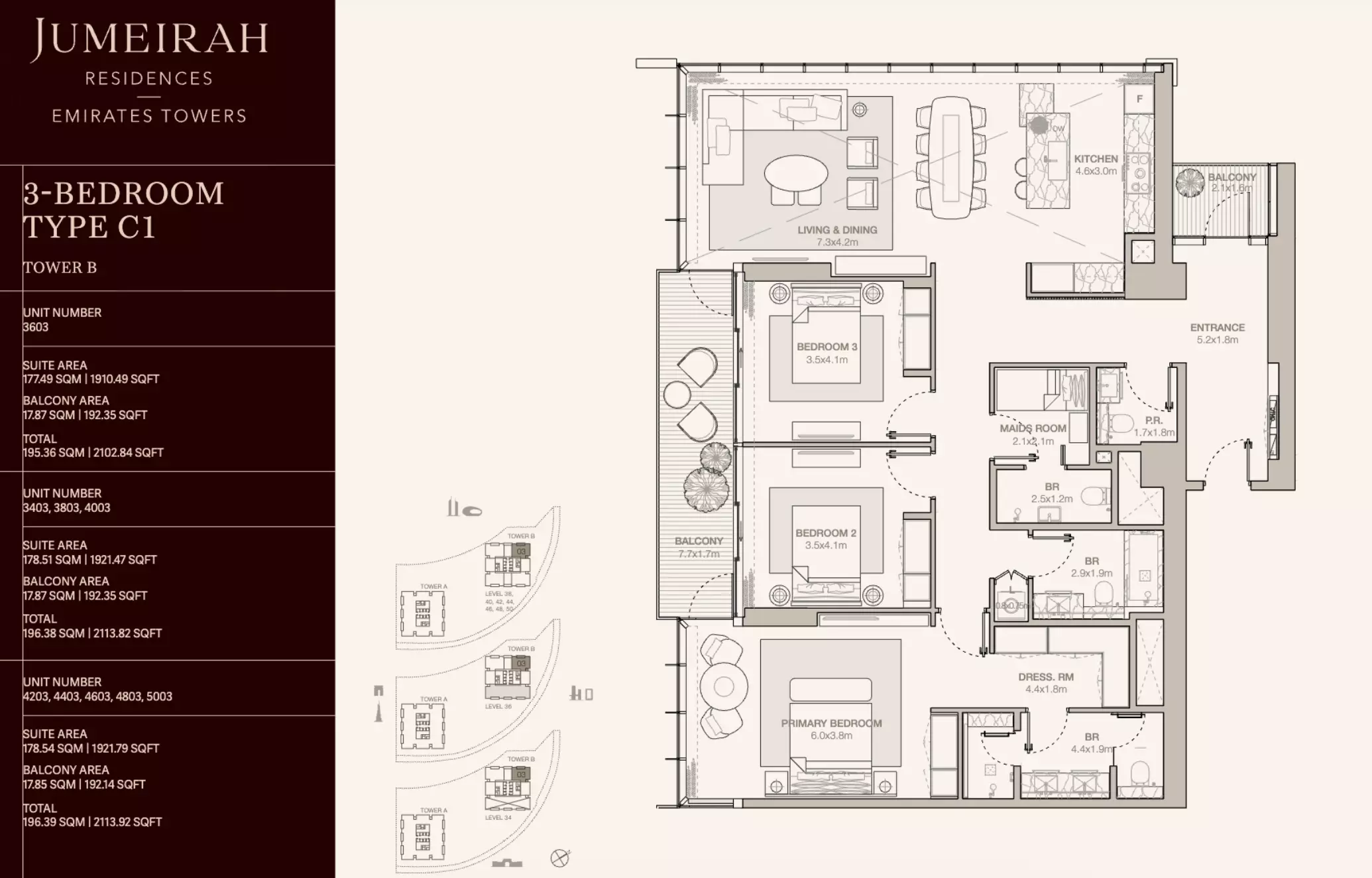 Jumeirah Residences Emirates Towers Type C1-Tower B, 3 beds