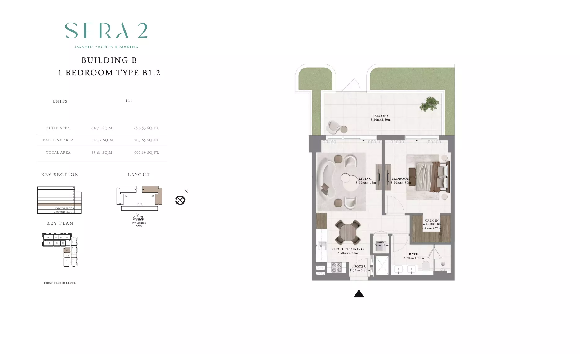 Sera Phase 2 By Emaar Type B1.2-Building B, 1 bed