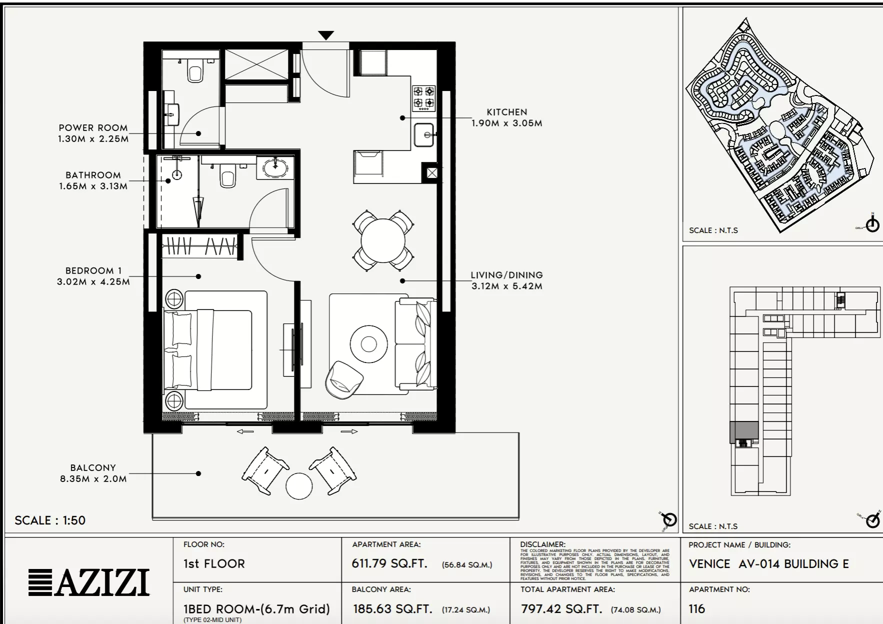 Azizi Venice 14 Type 116-Building E, 1 bed