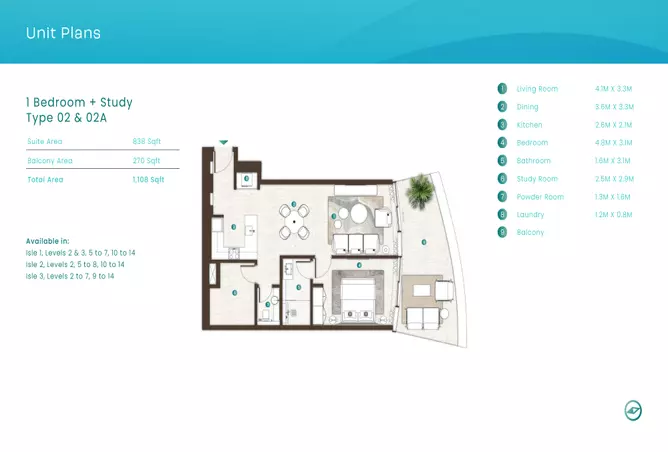 La Mer By Elie Saab — 1BR floor plan