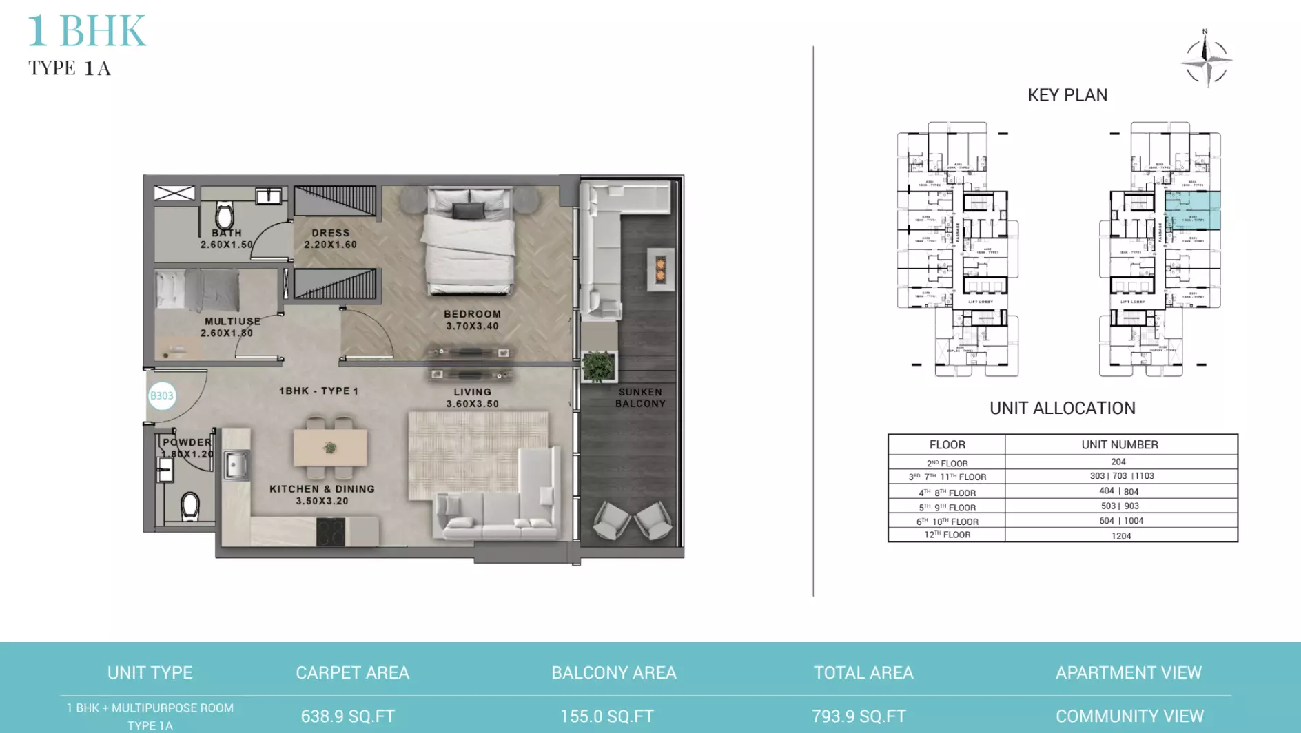 Reef 999 Type 1A - Tower B, 1 bed
