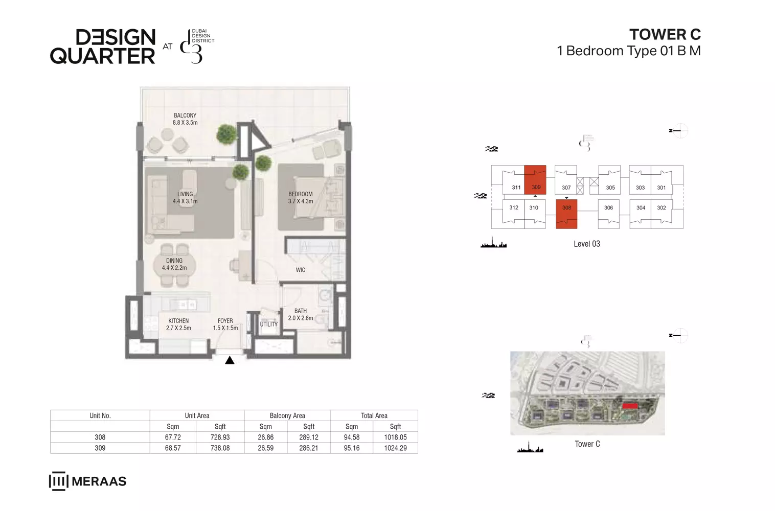 Design Quarter Building C _ Type 01 B M1, 1 bed