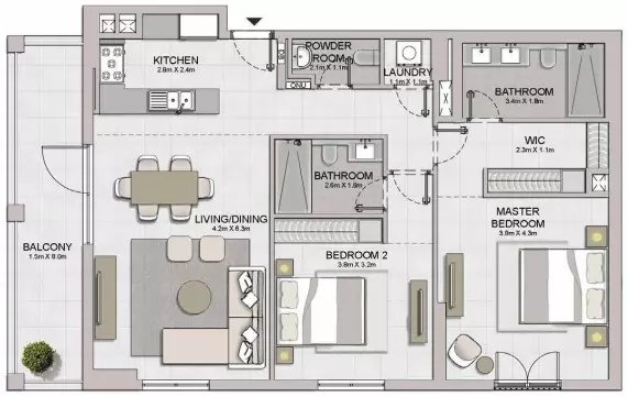 Le Ciel Type 1, 1 bed