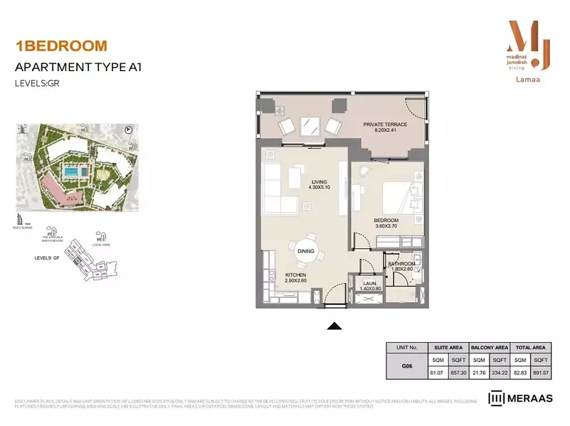 Lamaa Mjl Building 2 - Type A1 - Unit G06, 1 bed