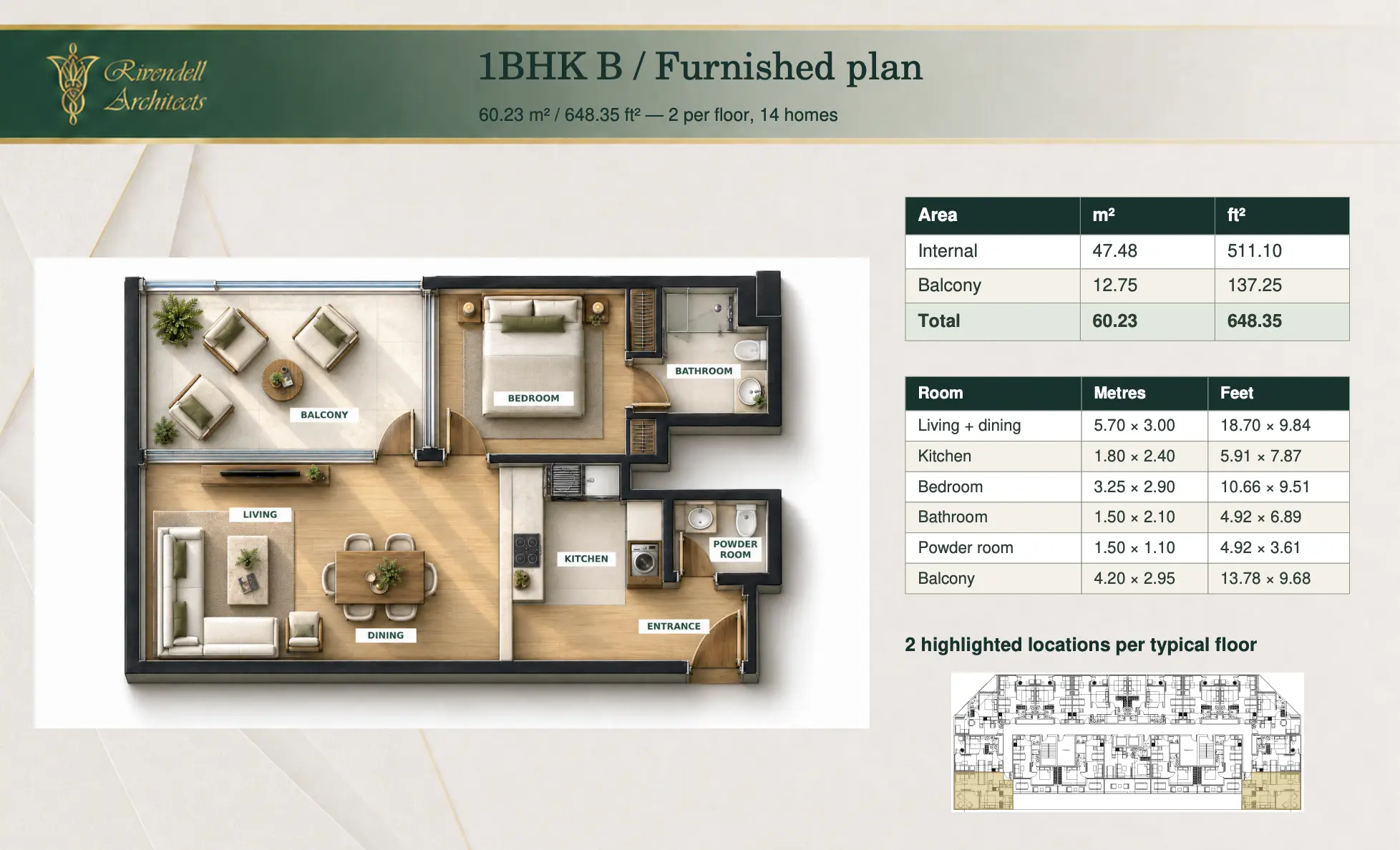 Lunara Tower — 1BR floor plan