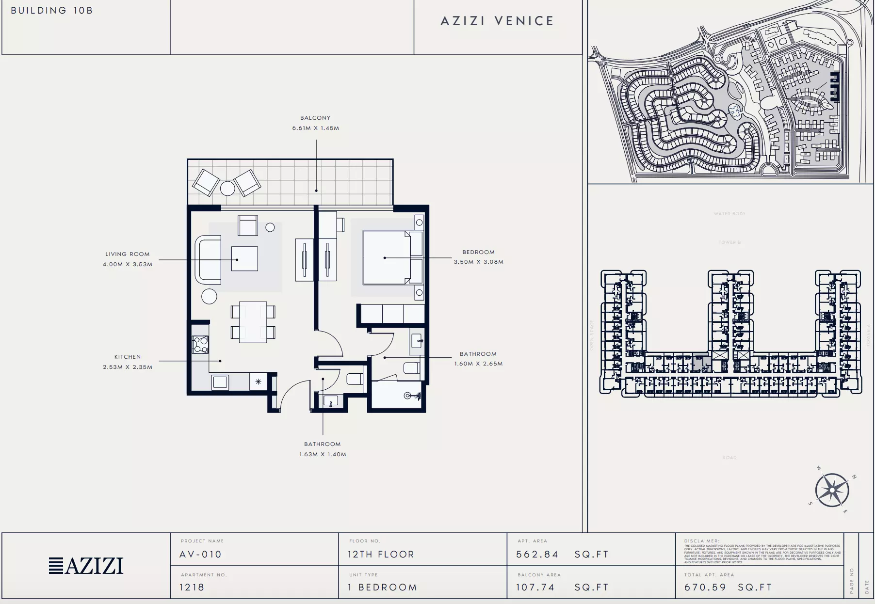 Azizi Venice 10 Type 1218-Building B, 1 bed