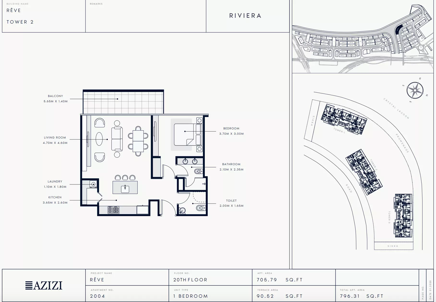 Azizi Riviera Reve Type 2004-Tower 2, 1 bed