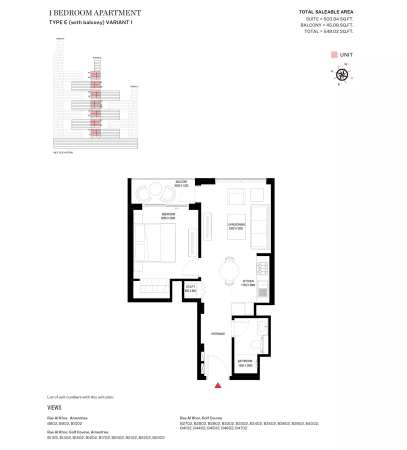Sobha One Type E Variant 1-Tower B, 1 bed