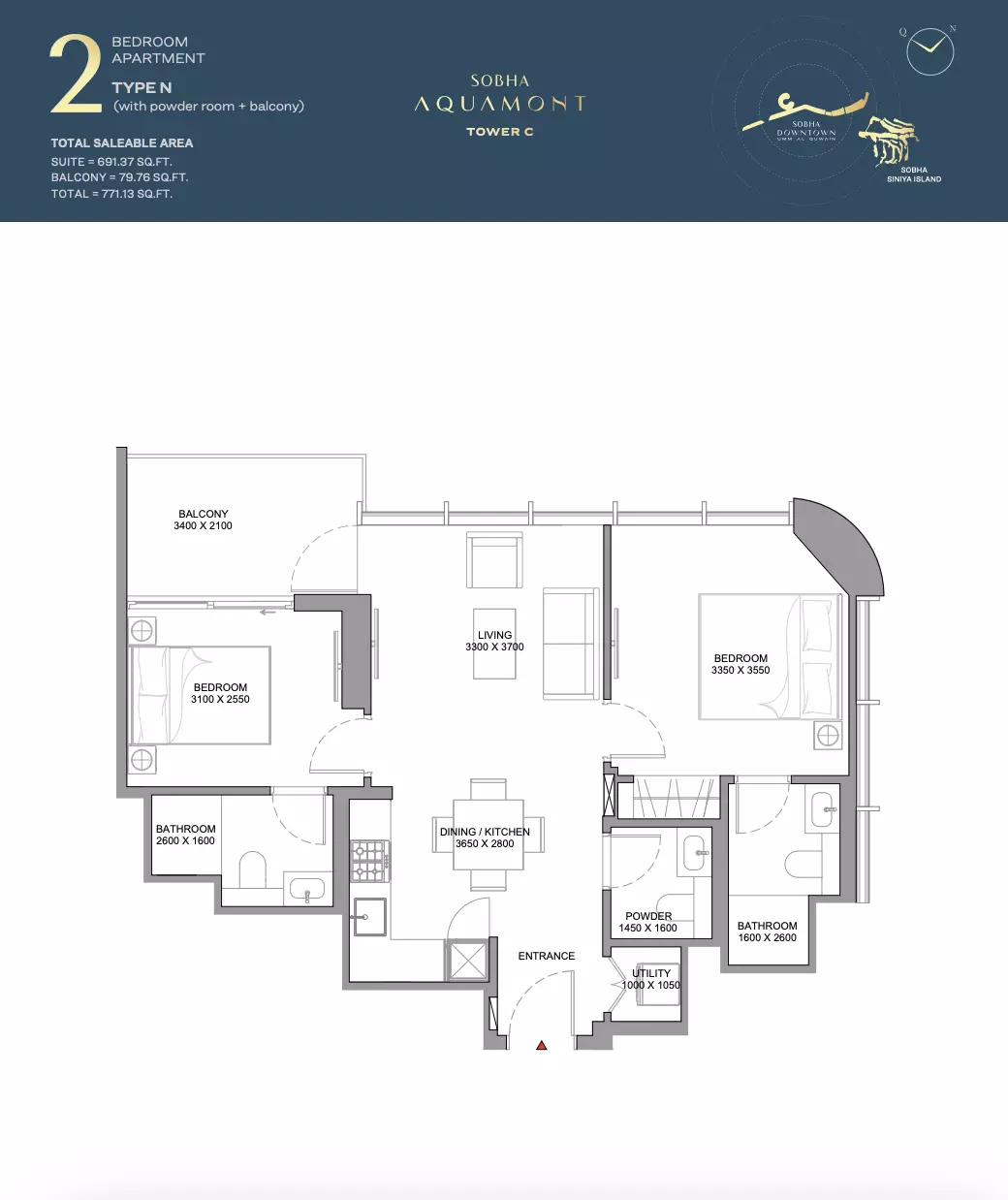 Sobha Aquamont Type N-Tower C, 2 beds